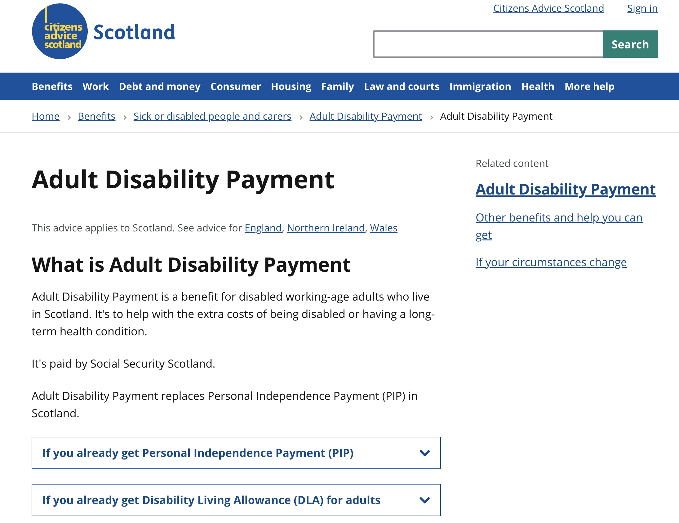 Adult Disability Payment - Personal independence Payment